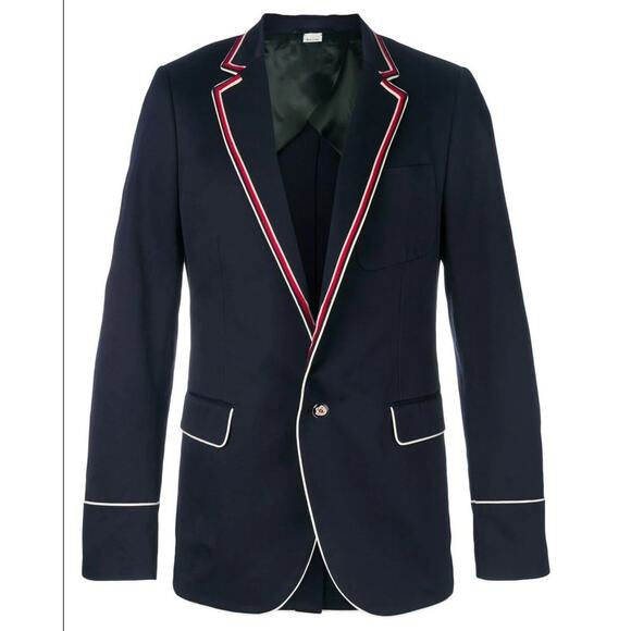🔴 Gucci Contrast Piping Blazer Jacket Coat - Navy Blue 46 - Picture 1 of 14
